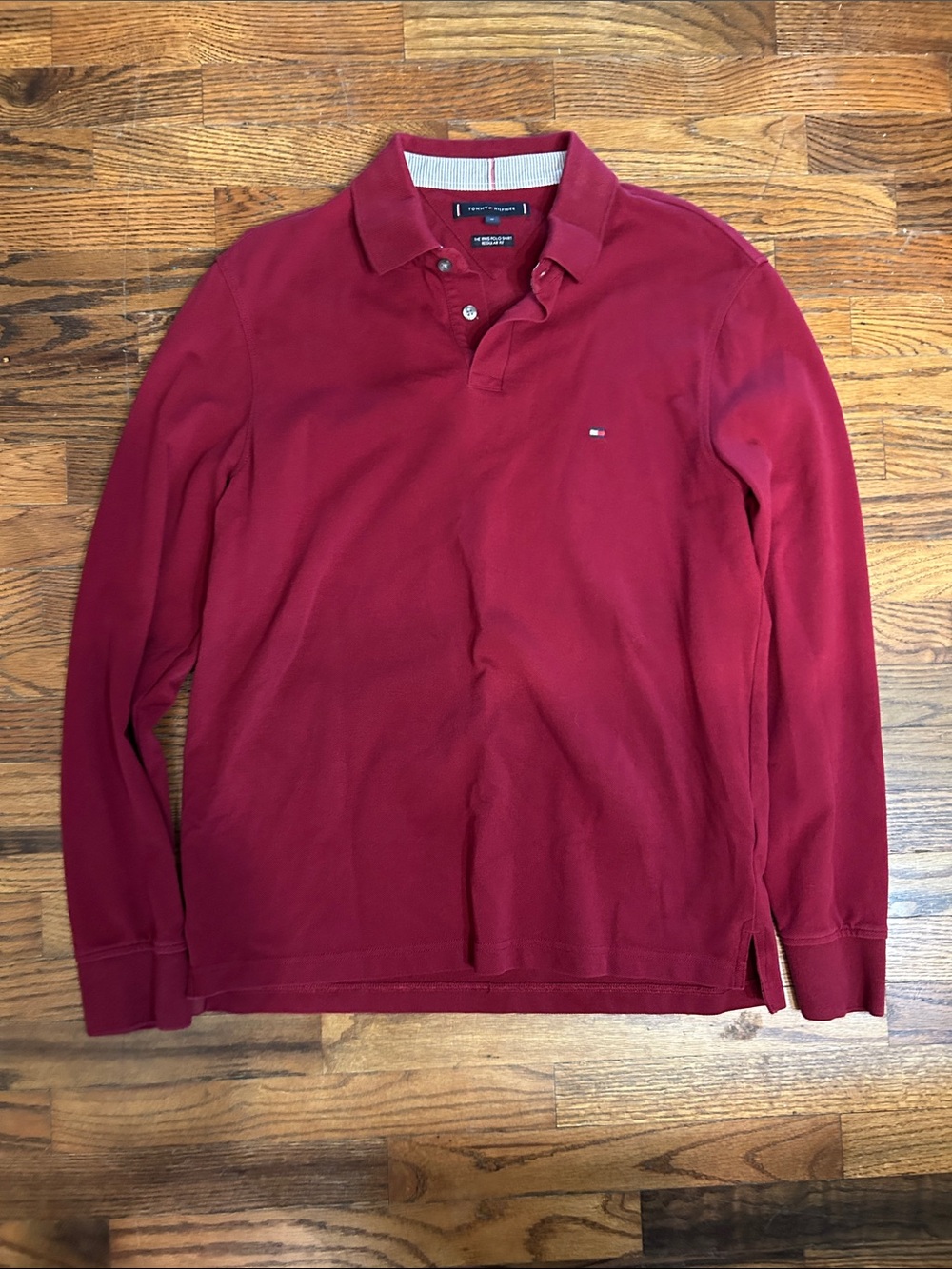 Tommy Hilfiger Men's Long Sleeve Polo in Burgundy Red